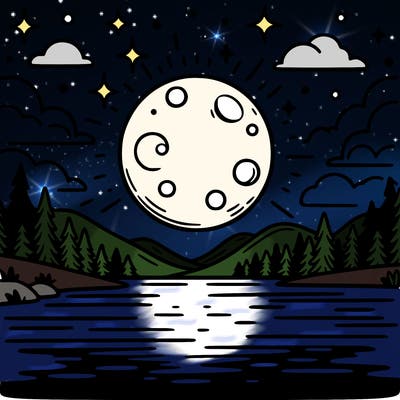 moonlight shining on a lake