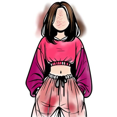 realistic girl faceless with baggy pants and a crop top