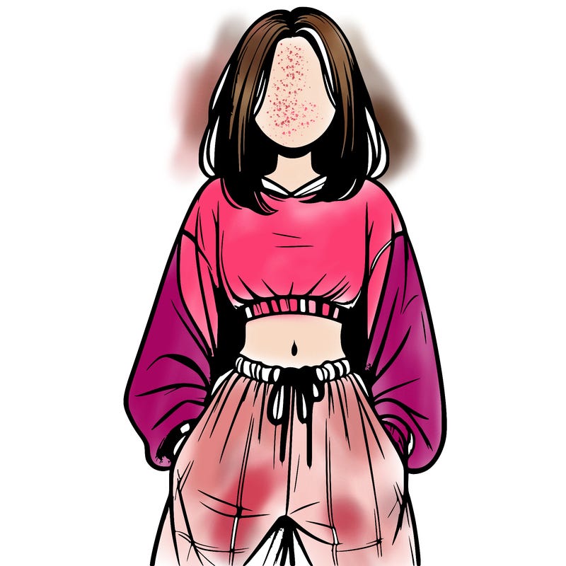 realistic girl faceless with baggy pants and a crop top