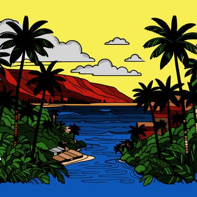 view of the ocean in hawaii lots of palm trees and beautiful view