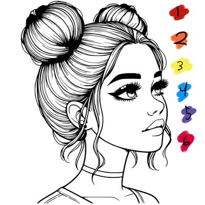 realistic girl with buns on the top of her head