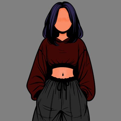 realistic girl faceless with baggy pants and a crop top