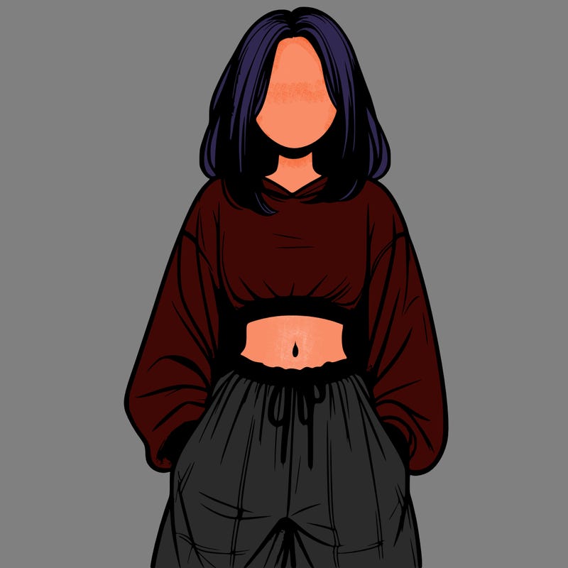 realistic girl faceless with baggy pants and a crop top