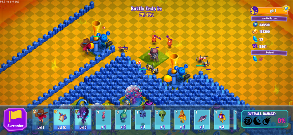 DreamscapeEDU - In game strategy battle screen in DreamscapeEDU showing base building mechanics and character units