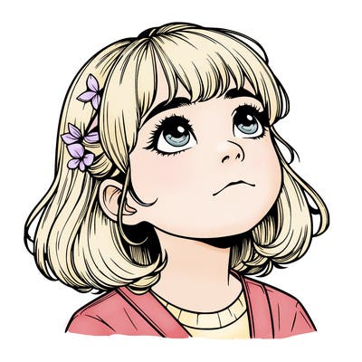 realistic girl looking up