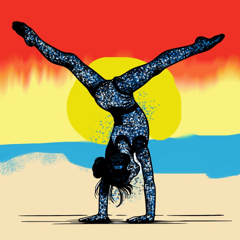 realistic gymnastic hand stand girl in four splits