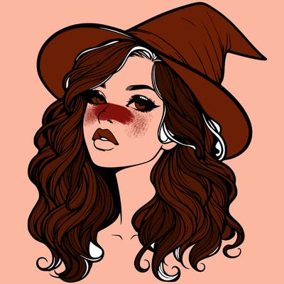 realistic witch girl with wavy hair and lips