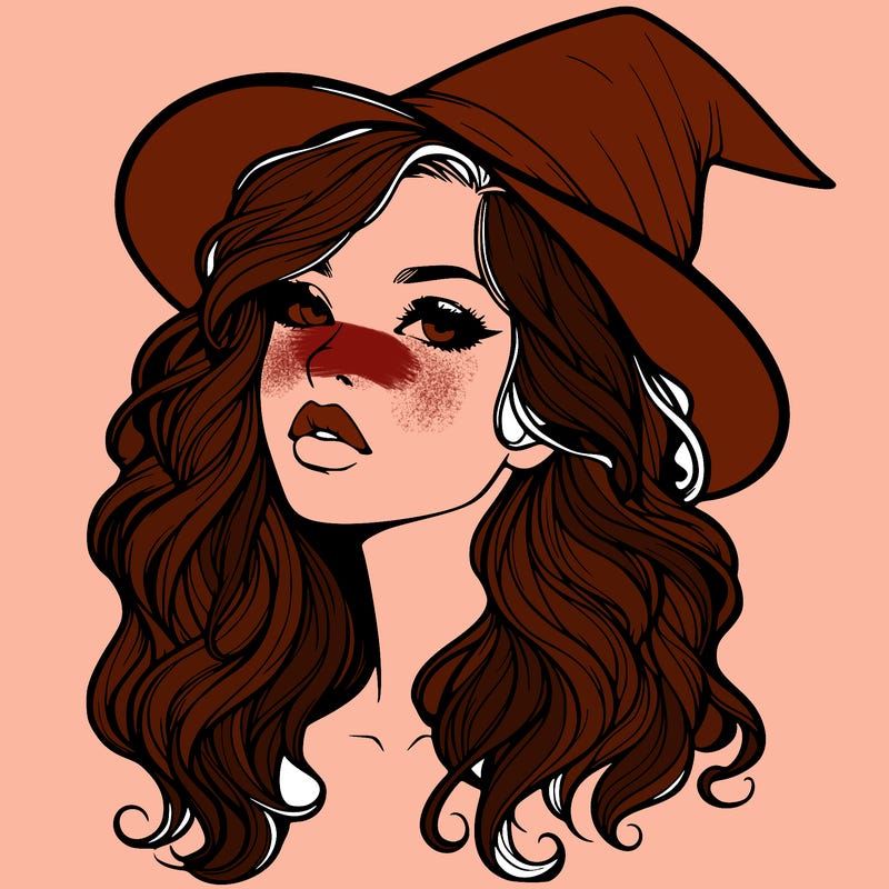 realistic witch girl with wavy hair and lips