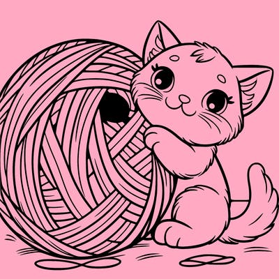 a kitten with a giant yarn ball