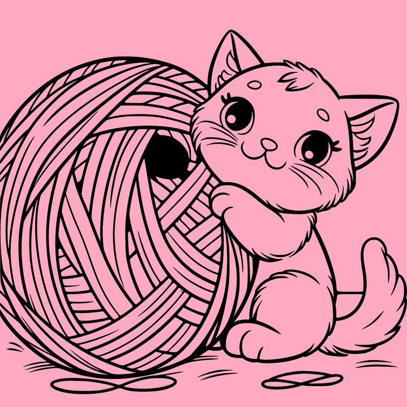 a kitten with a giant yarn ball