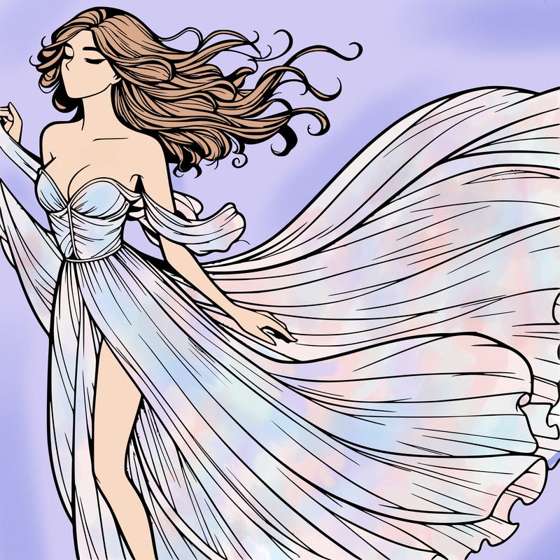 realistic woman in dress flowing the the wind