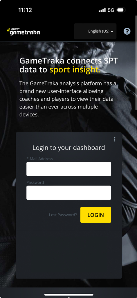 GameTraka - GameTraka mobile app login screen for athletes and coaches to access performance data
