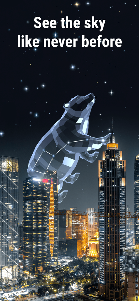 3D bear constellation model over a city skyline at night in augmented reality