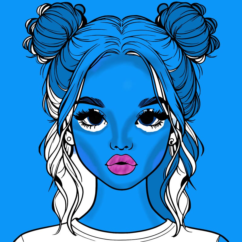 realistic girl with two buns in hair and lips