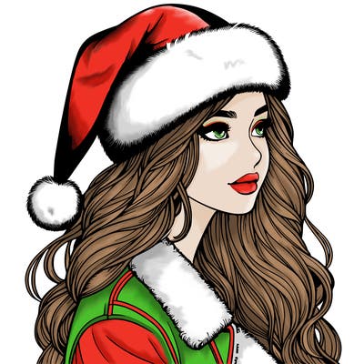 realistic girl in santa hat