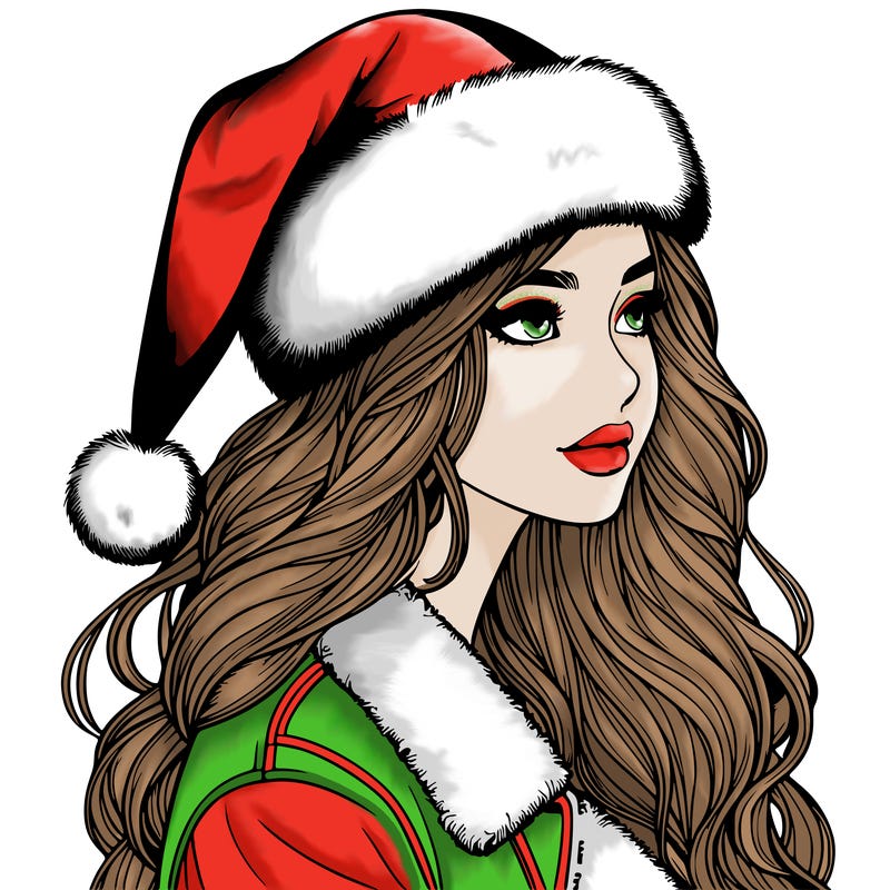 realistic girl in santa hat