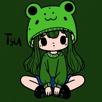 a girl wearing a frog hat and some frog socks