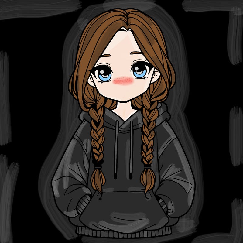 a realistic girl with a oversized hoodie and she has braids