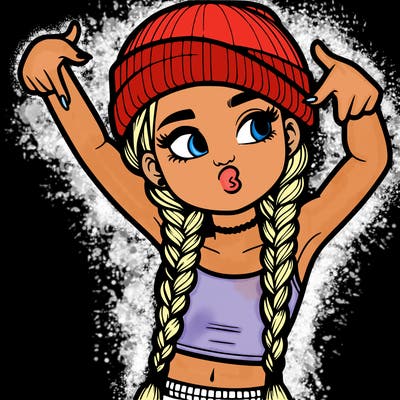 realistic teenage girl with braids and a beanie and crop top doing 🫶🏼