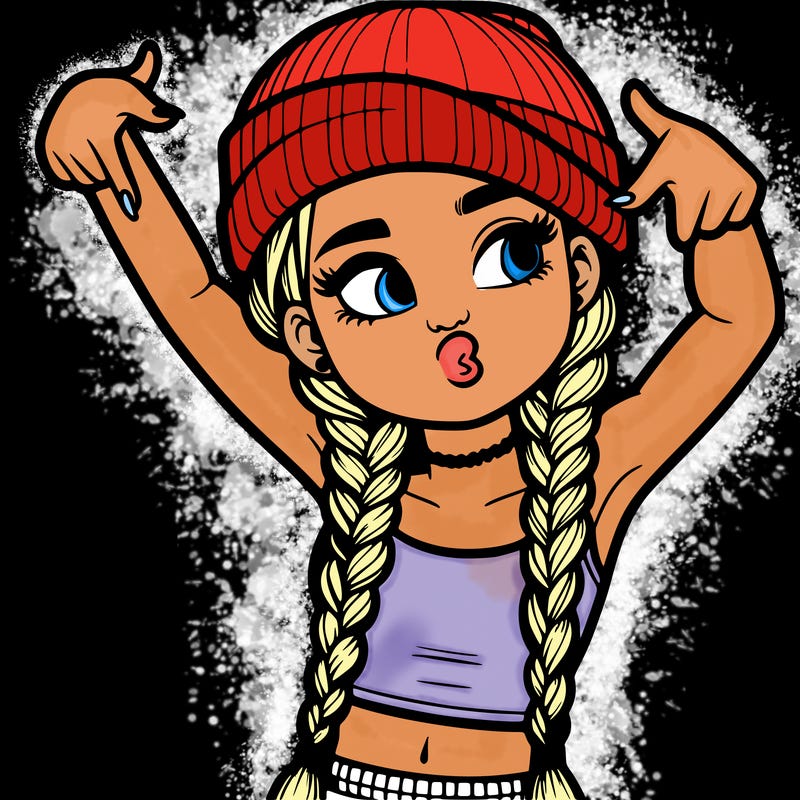 realistic teenage girl with braids and a beanie and crop top doing 🫶🏼