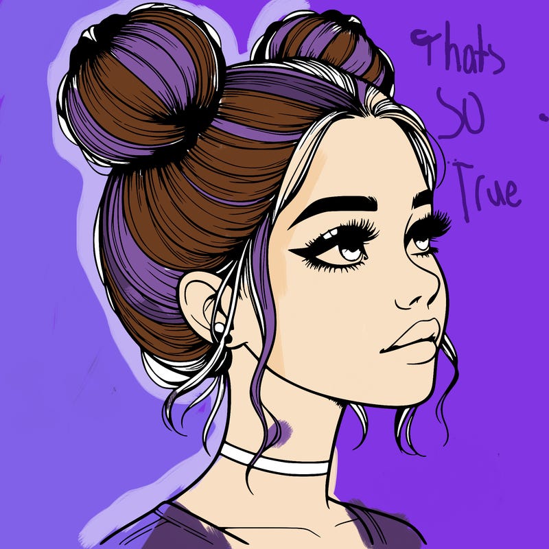 realistic girl with buns on the top of her head