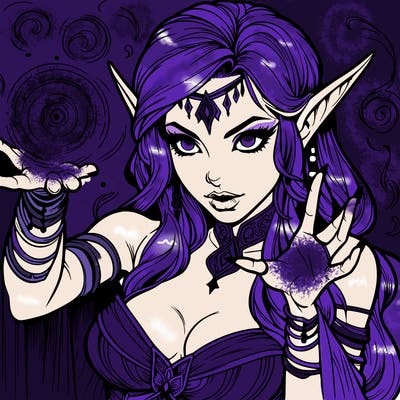 realistic scary beautiful elf sorceress casting spell