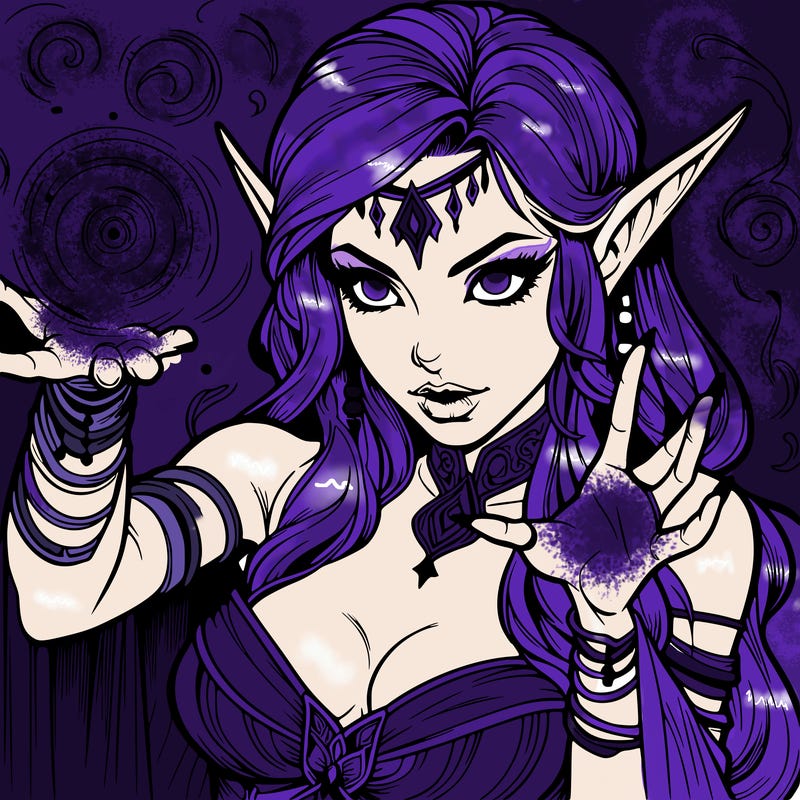 realistic scary beautiful elf sorceress casting spell