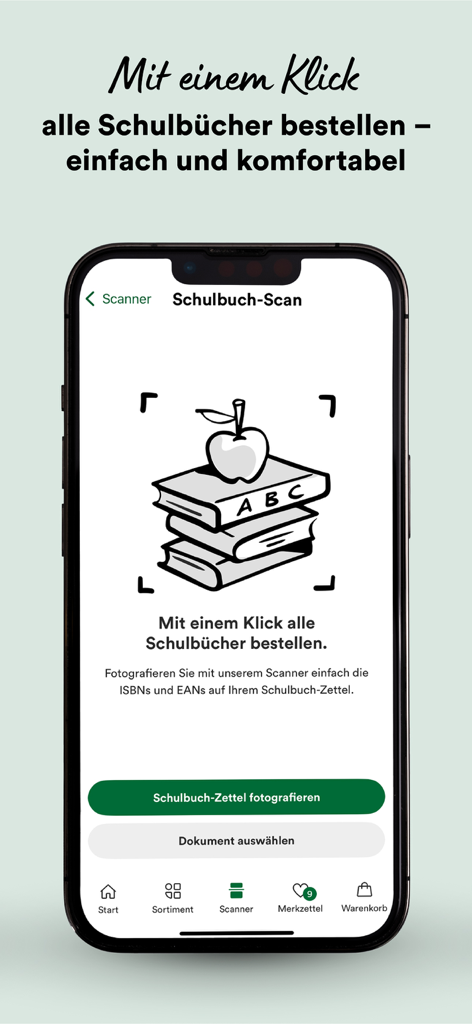 Interfaccia dell'app Thalia per la scansione e l'ordinazione di libri scolastici con un clic.