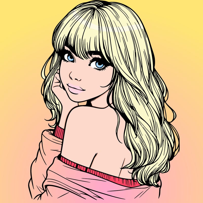 realistic girl with bangs looking over her shoulder
