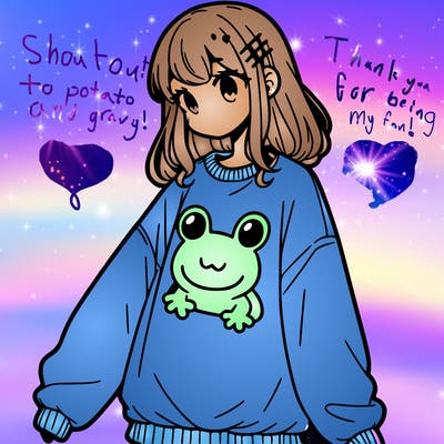 girl wearing frogging sweatshirt