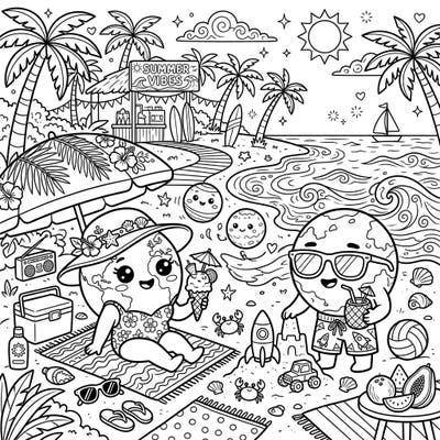 Get ready for an out-of-this-world summer adventure with our adorable Terrestrial Planets coloring page! Join these cute cosmic friends as they soak up the sun on a vibrant beach vacation.