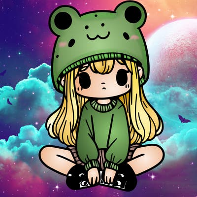 a girl wearing a frog hat and some frog socks