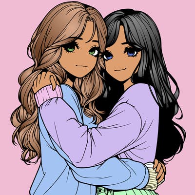 realistic girls hugging