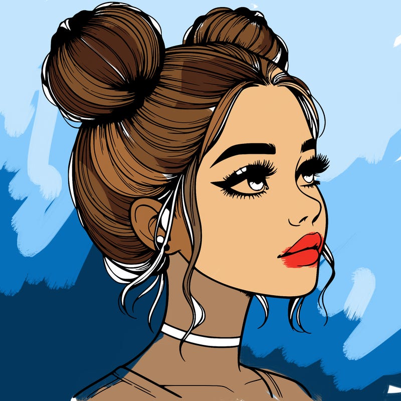 realistic girl with buns on the top of her head