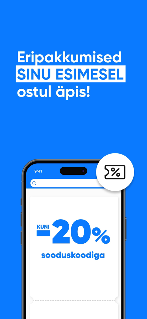 Kaup24 app promotion offering 20 percent discount on the first purchase