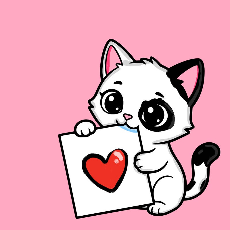 a small cat with a blank sheet of paper in its hand. the cat is sooooooo cute!