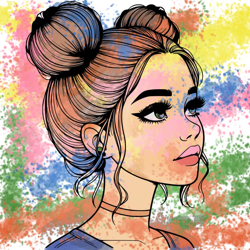 realistic girl with buns on the top of her head