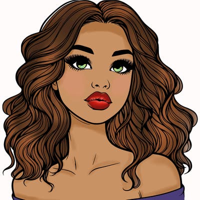 realistic girl with wavy hair and lips