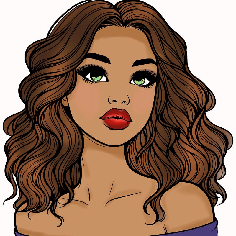 realistic girl with wavy hair and lips