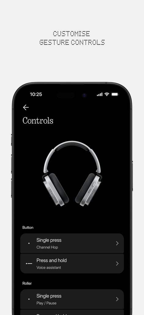 Nothing X - Nothing X app screen for customizing headphone gesture controls