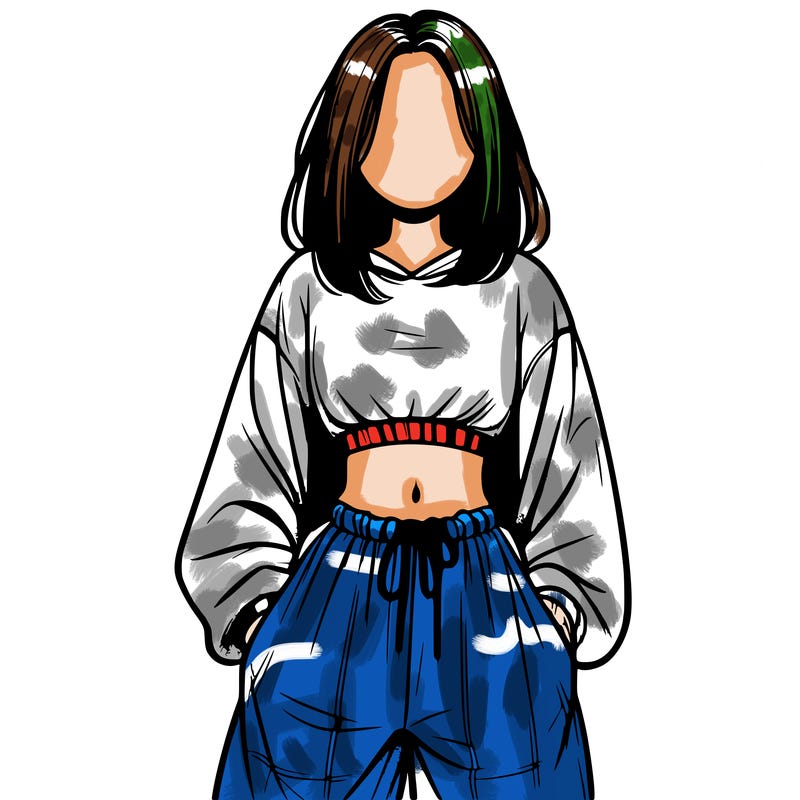 realistic girl faceless with baggy pants and a crop top