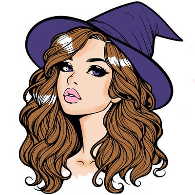 realistic witch girl with wavy hair and lips