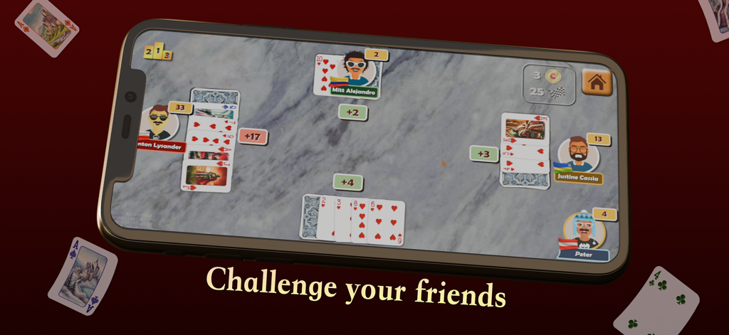 Hearts Online: Card Game - Partita multigiocatore del gioco di carte online Hearts su uno schermo di smartphone