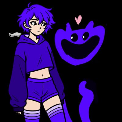 femboy with short hair wearing thigh highs and baggy crop top