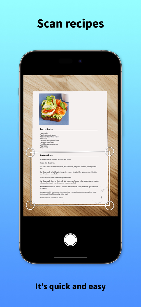 RecipeChef: Recipe Manager - iPhone screen showing the scan recipes feature of RecipeChef app