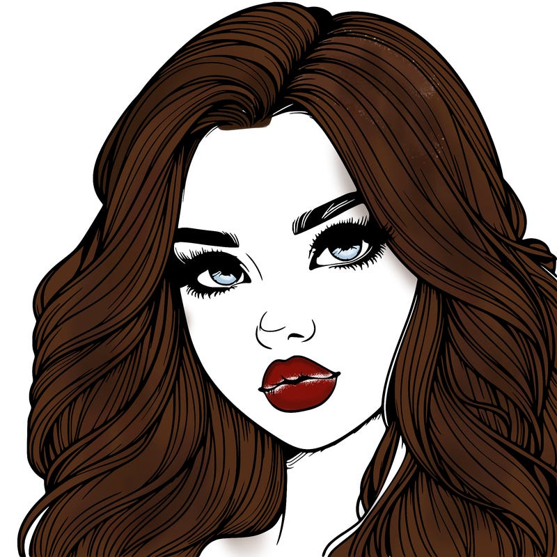 realistic girl with long hair  and lips