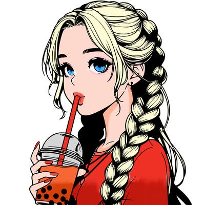 realistic girl with braided hair drinking boba