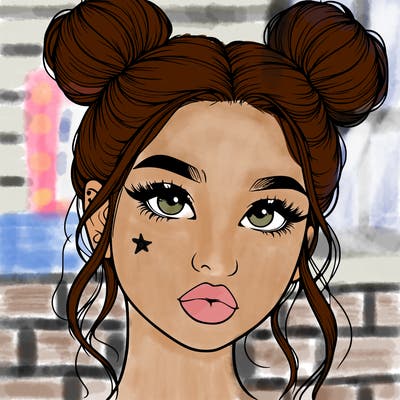 realistic girl with two buns on her hair and lips