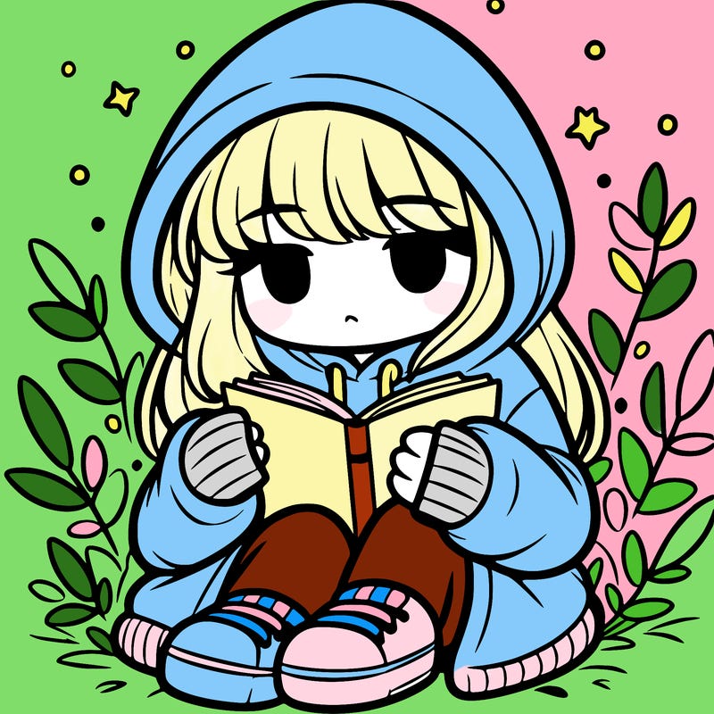 girl in oversized hoodie reading a book