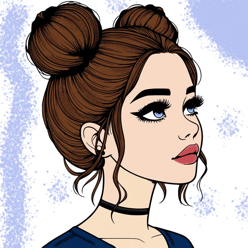 realistic girl with buns on the top of her head